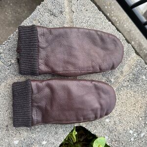 Hestra Brown Leather Knit Cuff Mittens - 7